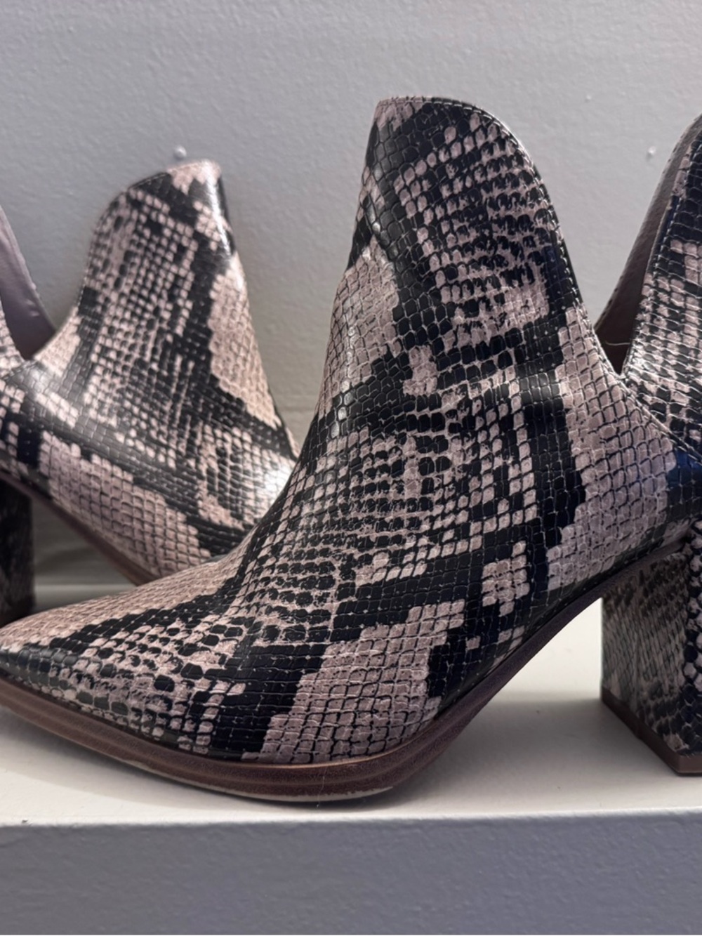 Steve Madden Black & Cream Snake-Print Pointed Heeled Booties